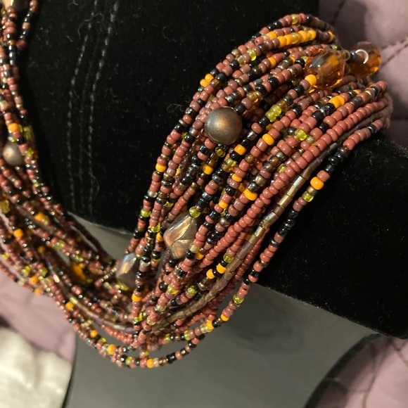 EsMor Orange Brown Multi Strand Glass Seeded Beaded 15” Necklace W/ 3” Extender - Picture 3 of 11